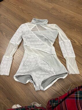 White Lace and Mesh Long Sleeve Dance Leotard, Tenth House, LC/MA